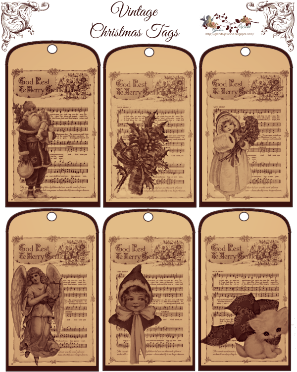 Vintage Christmas Tags (600x750), Png Download