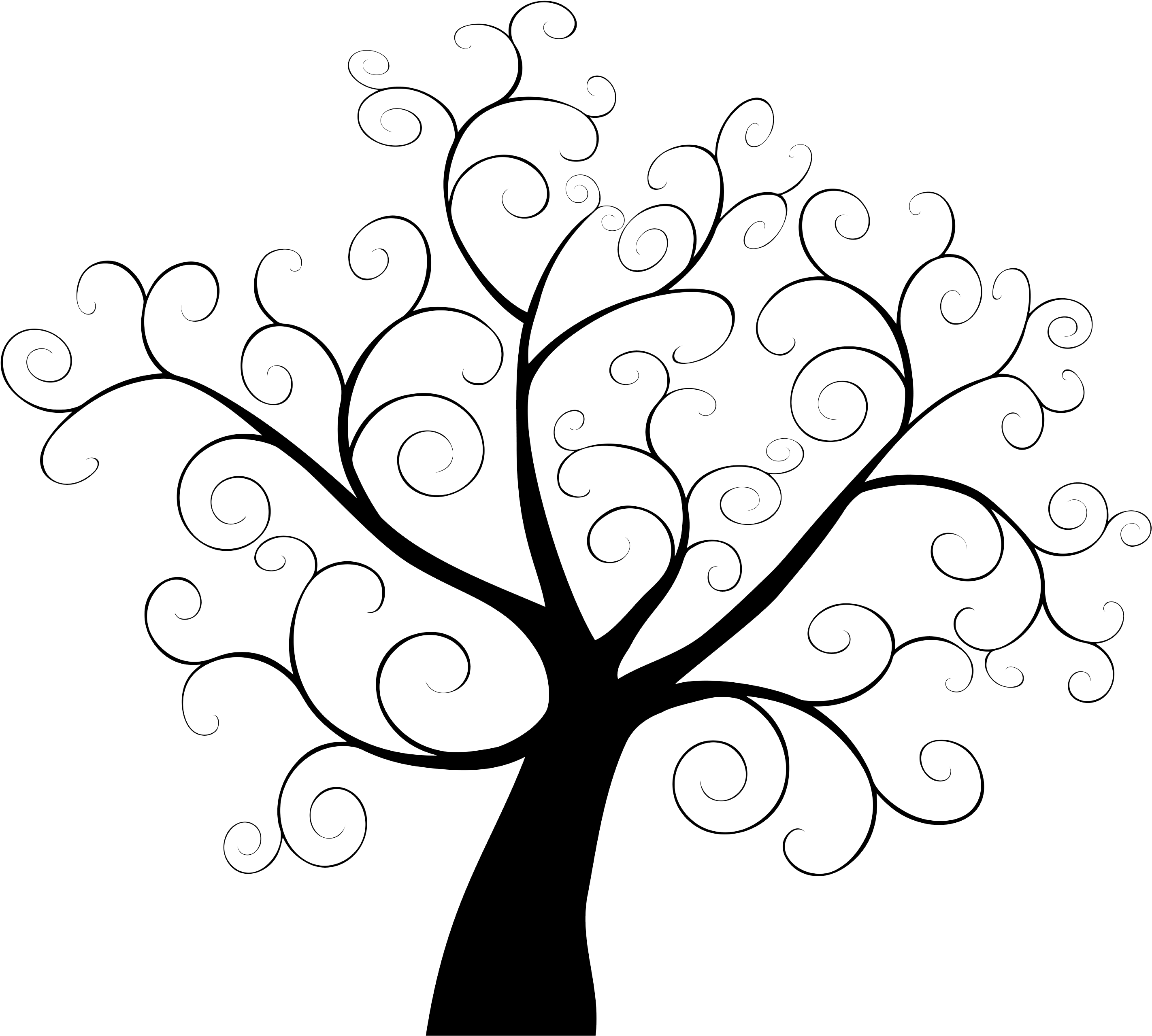 Tree Fingerprint Template Guestbook Clip Art - Simple Family Tree Drawings (3000x3000), Png Download