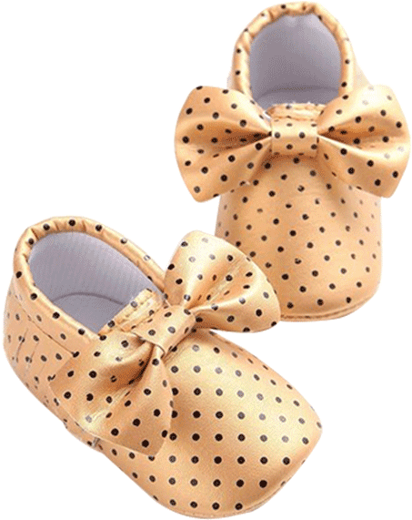 Petite Bello Shoes Gold / 0-6 Months Polka Dot Bow - Shoe (600x600), Png Download