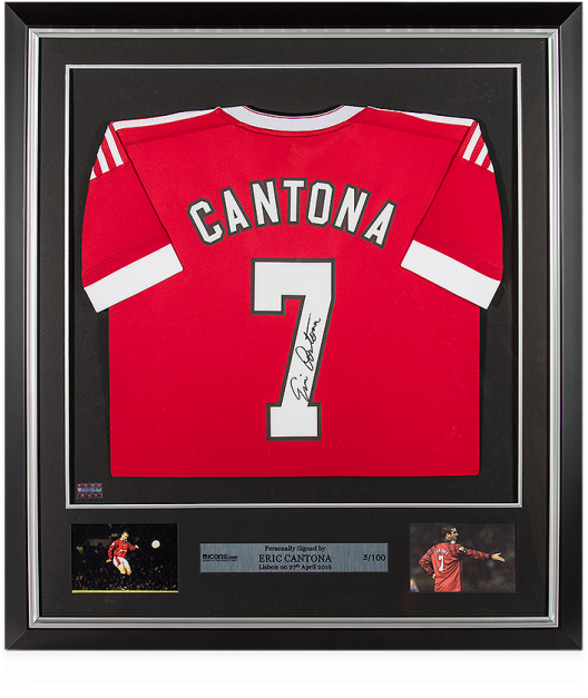 Eric Cantona Back Signed And Framed Manchester United - Eric Cantona Back Autographed Manchester United Home (650x665), Png Download