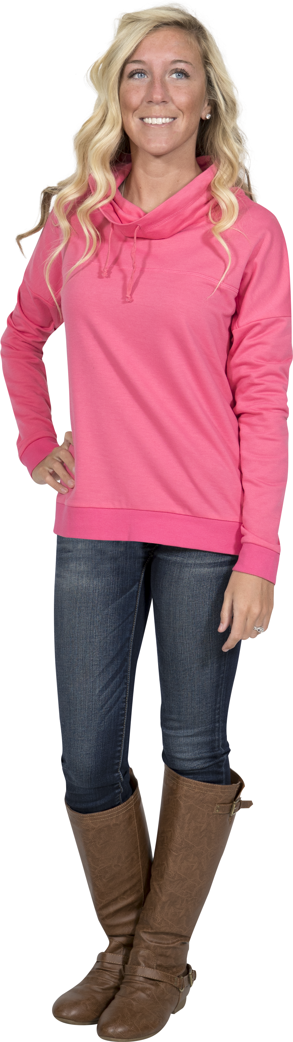 F18 Cowl Pink - Simply Southern Long Sleeve Cowl Neck Pullover For (1229x4056), Png Download