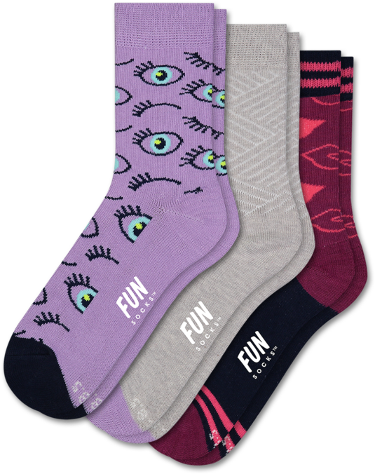 Fun Socks Girls Crew Sock 3 Pack Eyes - Sock (1024x1024), Png Download