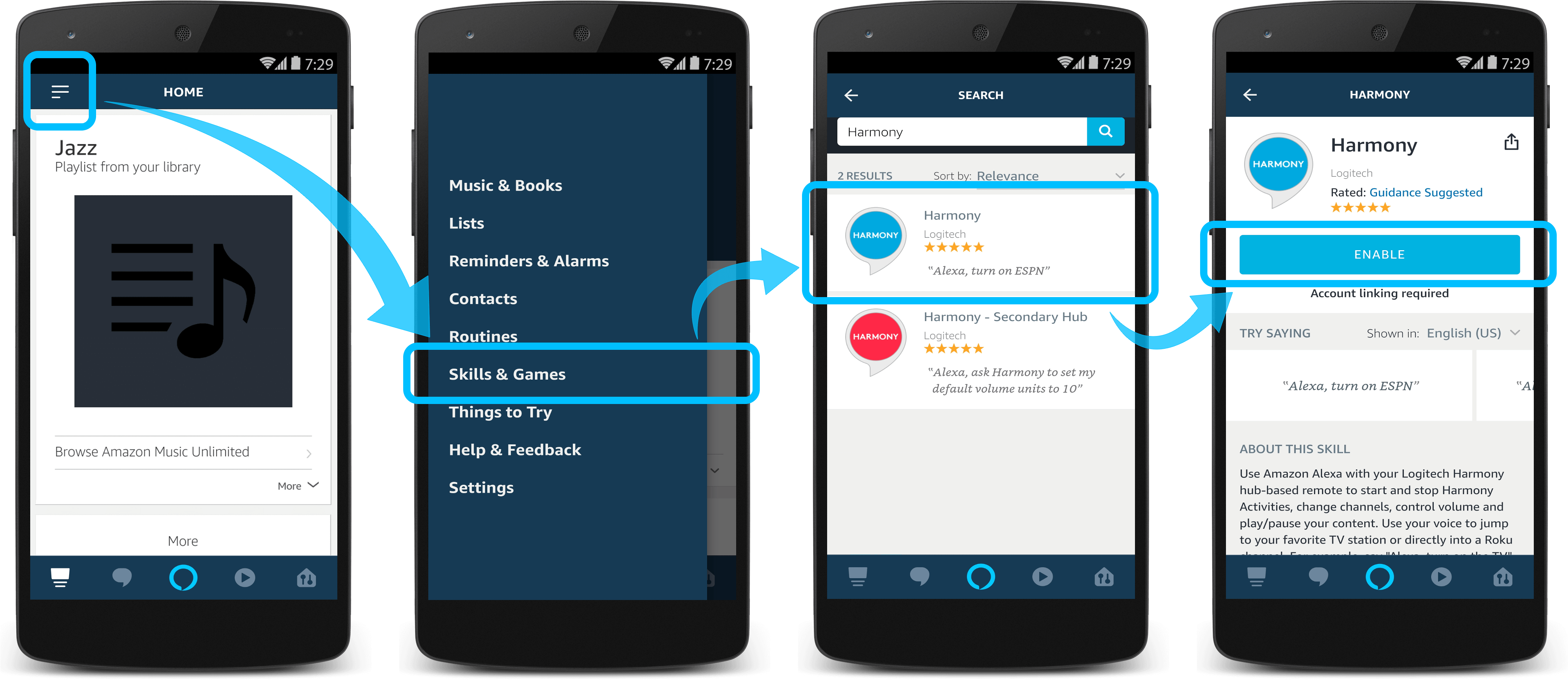 Harmony Custom Skill - Amazon Echo (4380x1869), Png Download