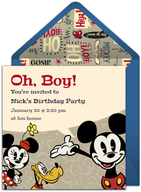 Retro Mickey Mouse Online Invitation - American Greetings Minnie Mouse Mother's Day Card (650x650), Png Download