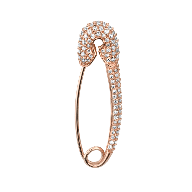 Large Diamond Safety Pin Earring 14k Rose Gold White (750x750), Png Download