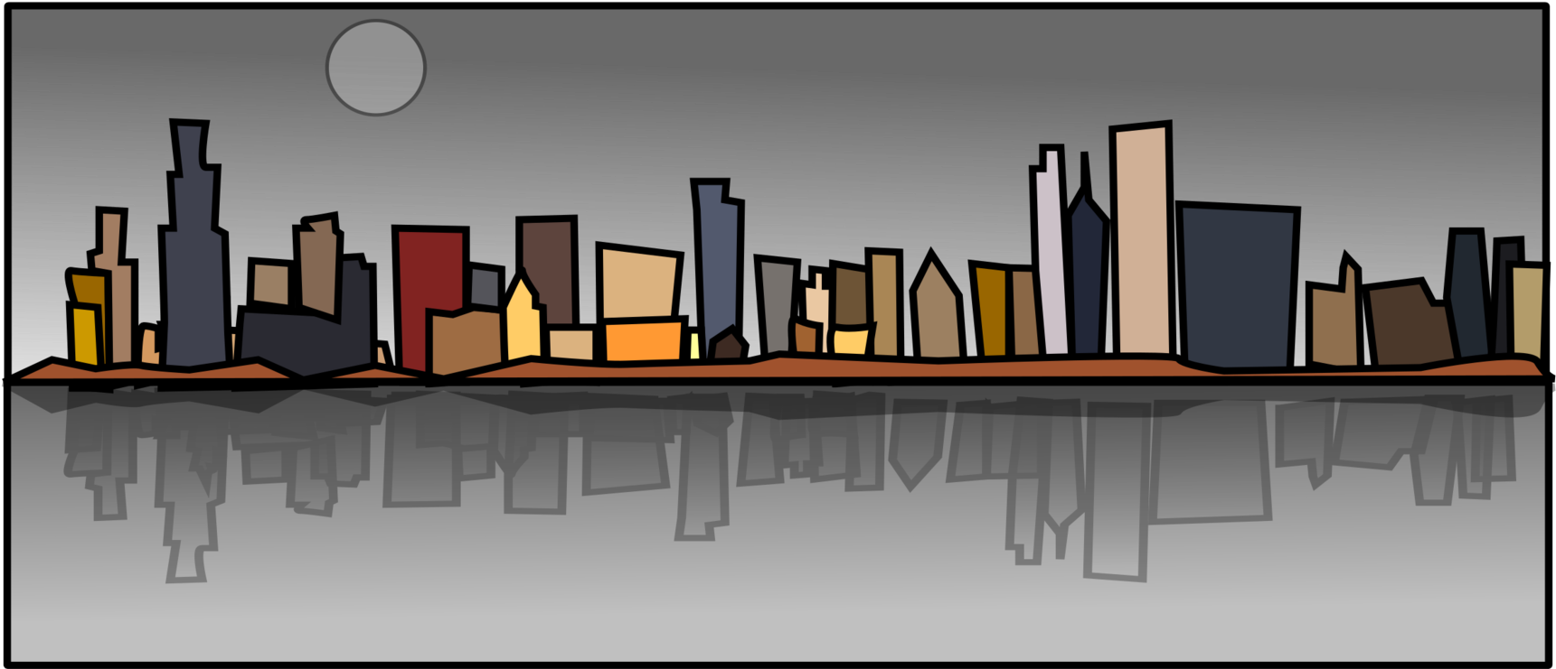 Cityscape Skyline Art Silhouette - 3drose Dpp 179457 3 Image Of Cartoon 15-inch (1749x750), Png Download