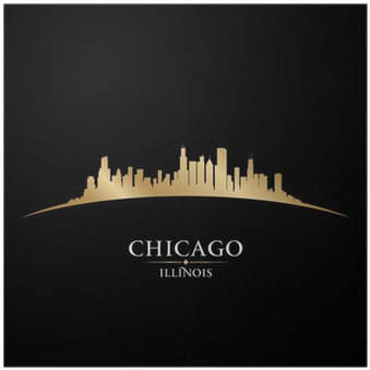 Chicago Illinois City Skyline Silhouette Black Background - Chicago (400x400), Png Download