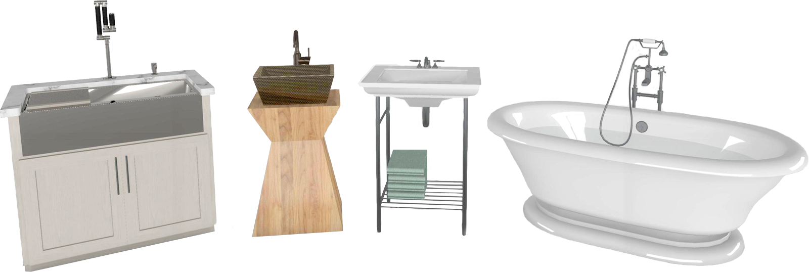 A Farmhouse Kitchen Sink Alongside Two Styles Of Bathroom - Sink (1600x538), Png Download