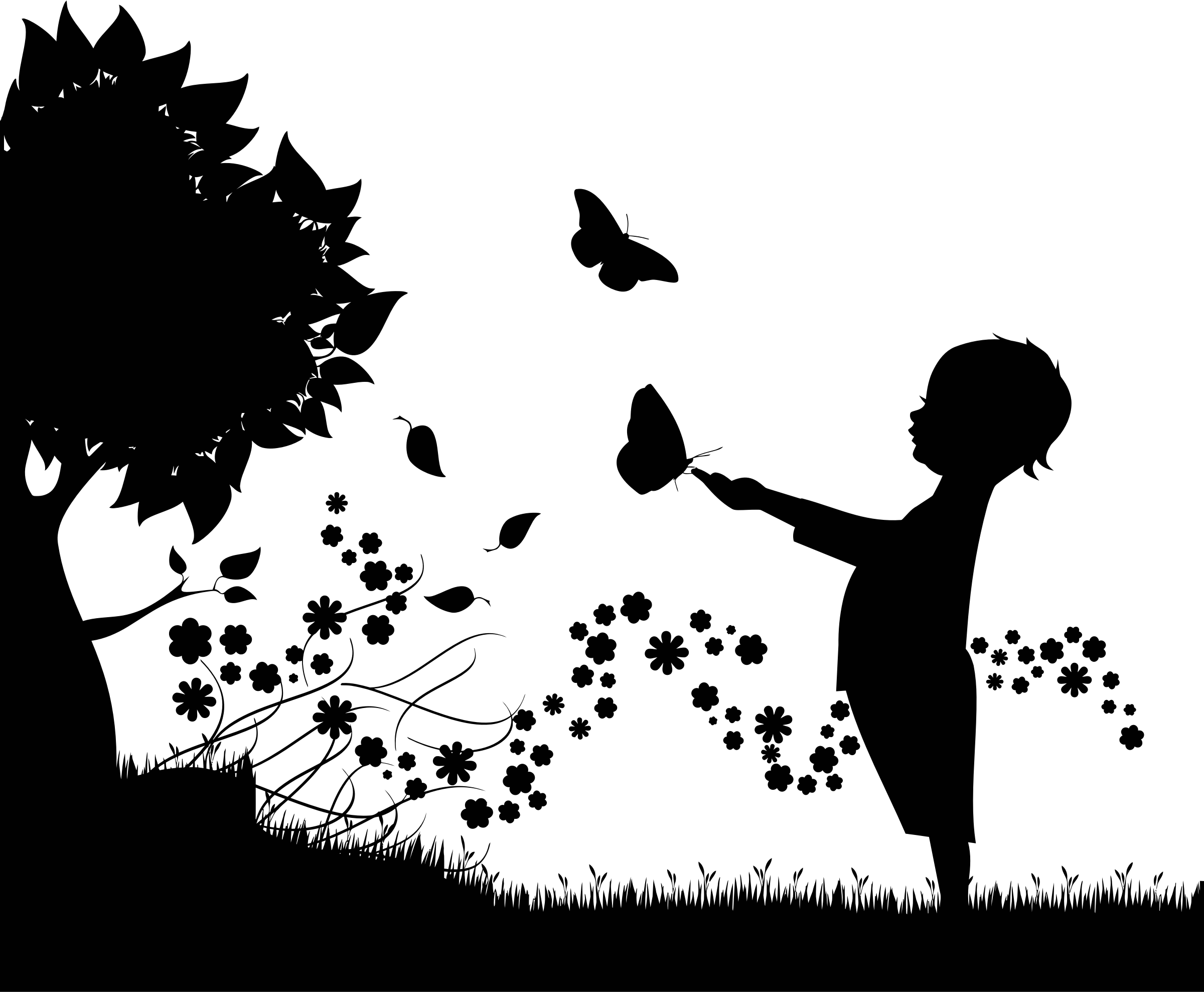 This Free Icons Png Design Of Floral Child Silhouette (2400x1977), Png Download