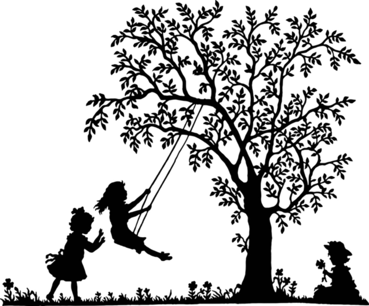 Silhouette Drawing Child Female Girl - Girls On Swing Silhouette (905x750), Png Download