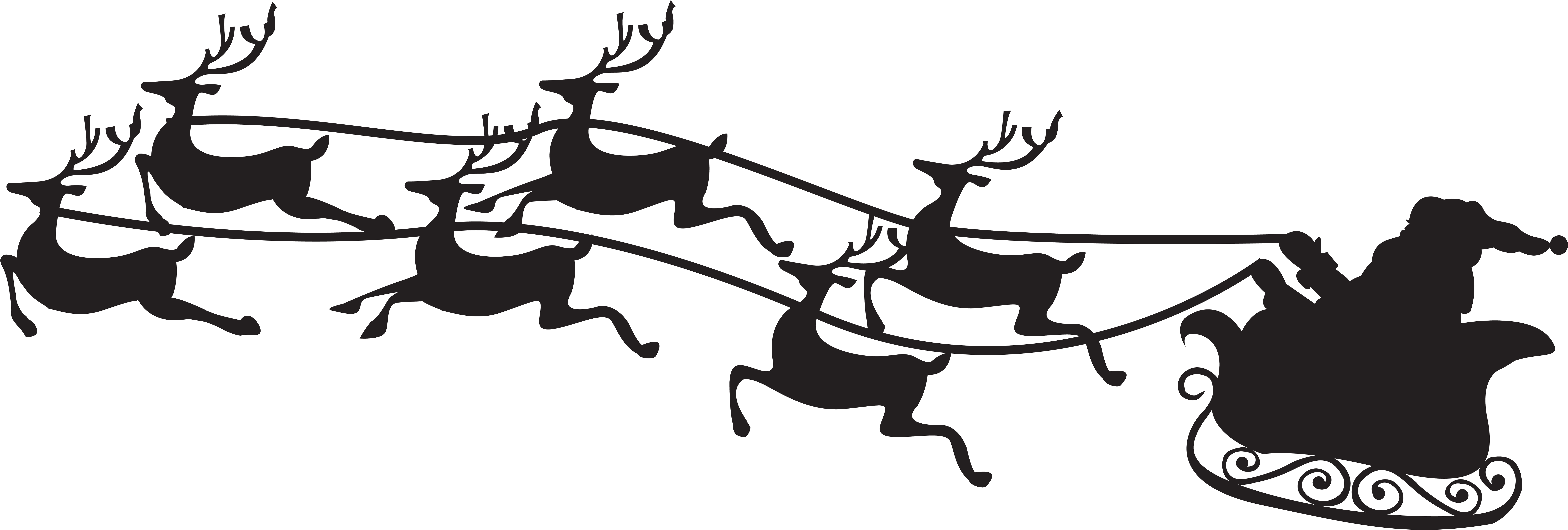 Santa Sleigh Silhouette Clipart Png (8000x2780), Png Download
