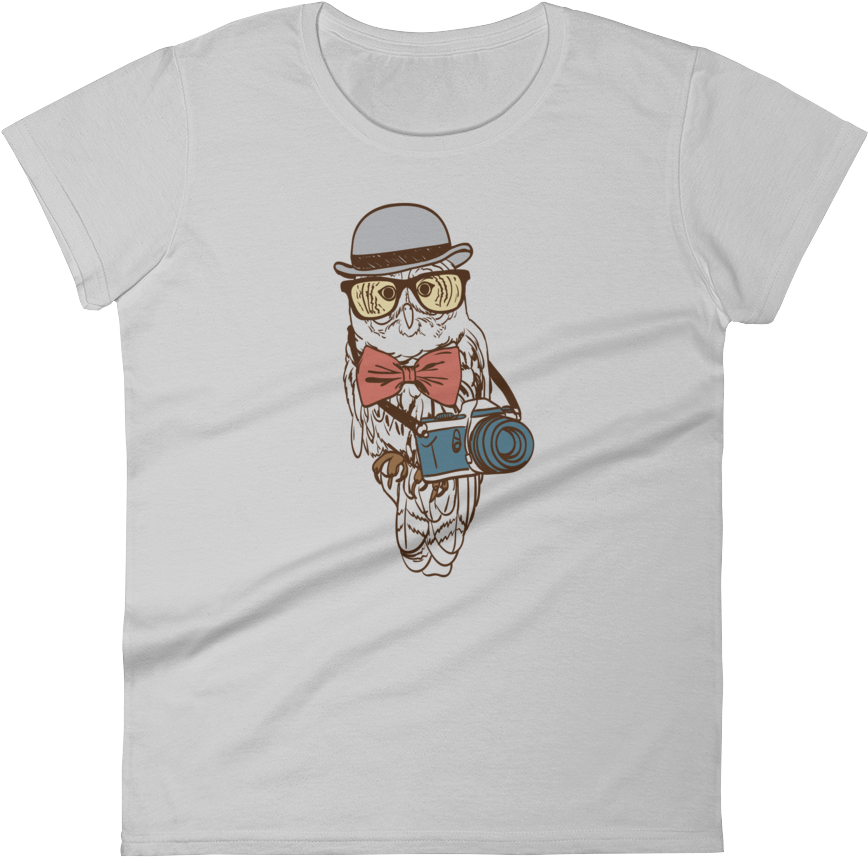 [women's] Paparazzi Owl Tee - Funny Owl T-shirt Hat, Bow Tie, (1000x1000), Png Download