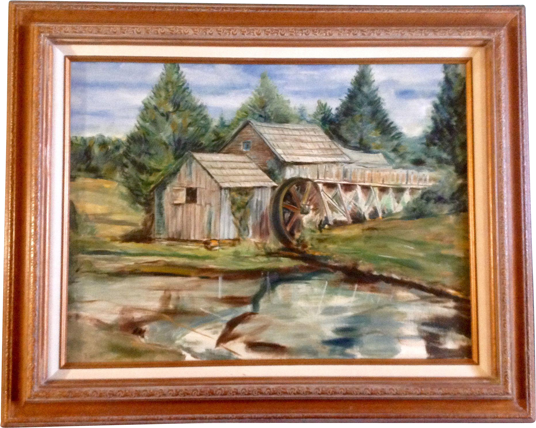 Old Waterwheel Mill Acrylic Painting On Canvas - Painting (1854x1854), Png Download