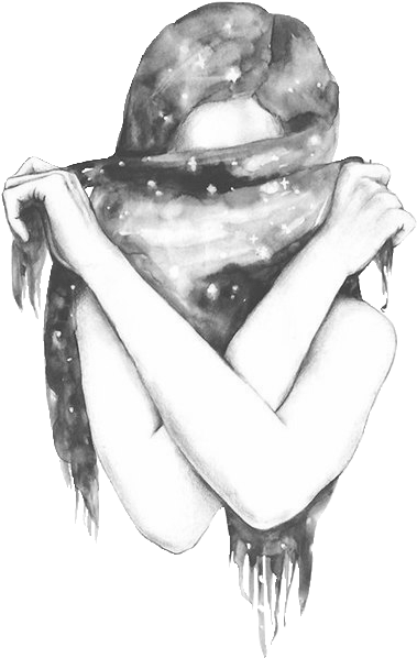 Black And White Cute Drawing Girl Favim - Drawing Of Girl Tumblr Hipster (500x698), Png Download
