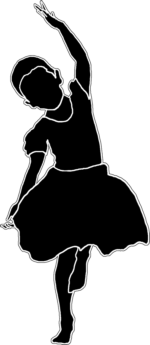 Dancing Girl Silhouette Black White Line - Dancing Little Girl Silhouette (556x1181), Png Download