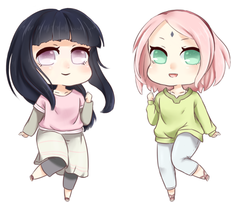 Sakura And Hinata - Hinata And Sakura Chibi (1011x790), Png Download