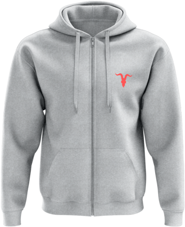 Grey Zipper Hoodie W/ Red Skull Logo - Hoodie Zipper Grey Mockup (600x600), Png Download