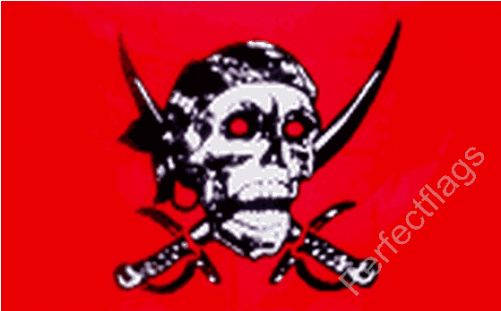 Red Skull Cross Sabres Flag - Buccaneer Pirate Flag (500x500), Png Download