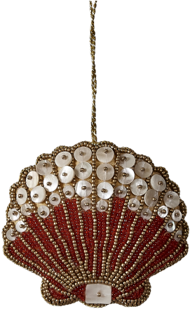 Bead And Mother Of Pearl Ornament, 4" Scallop Red Gold (400x481), Png Download