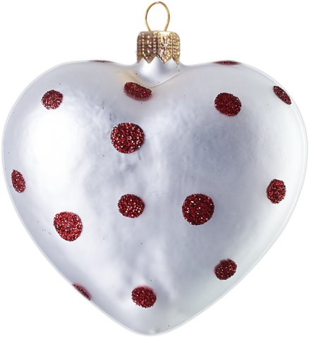 Silver Heart With Red Polka Dots Christmas Ornament, - Christmas Ornament (500x500), Png Download
