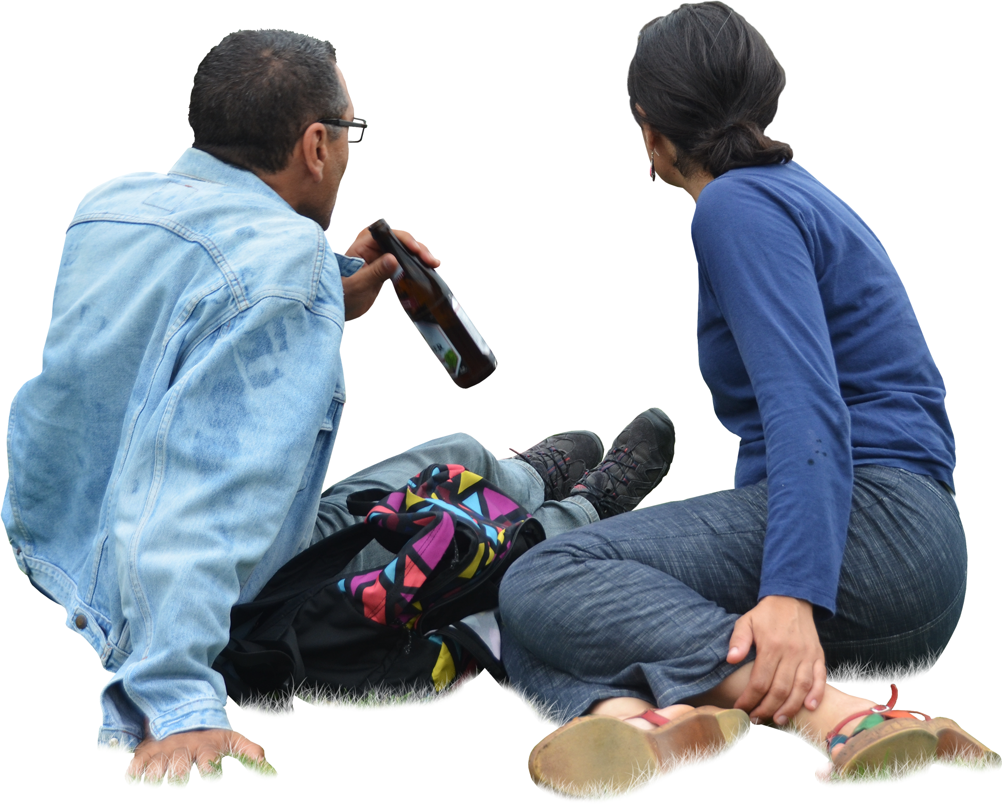Shadow, Front View, Back, Sitting - Person Sitting In Grass Png (2048x2048), Png Download