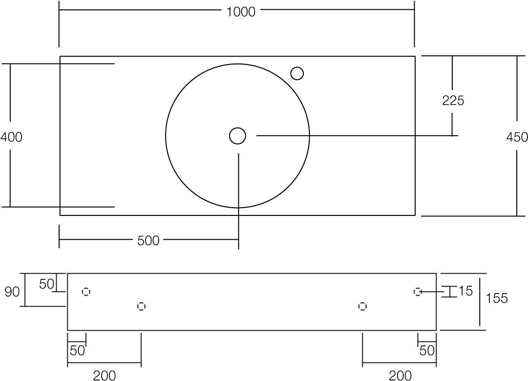 Neo 1000 Centered Solid Surface Wall Basin 1 Taphole - Solid Surface (1200x900), Png Download