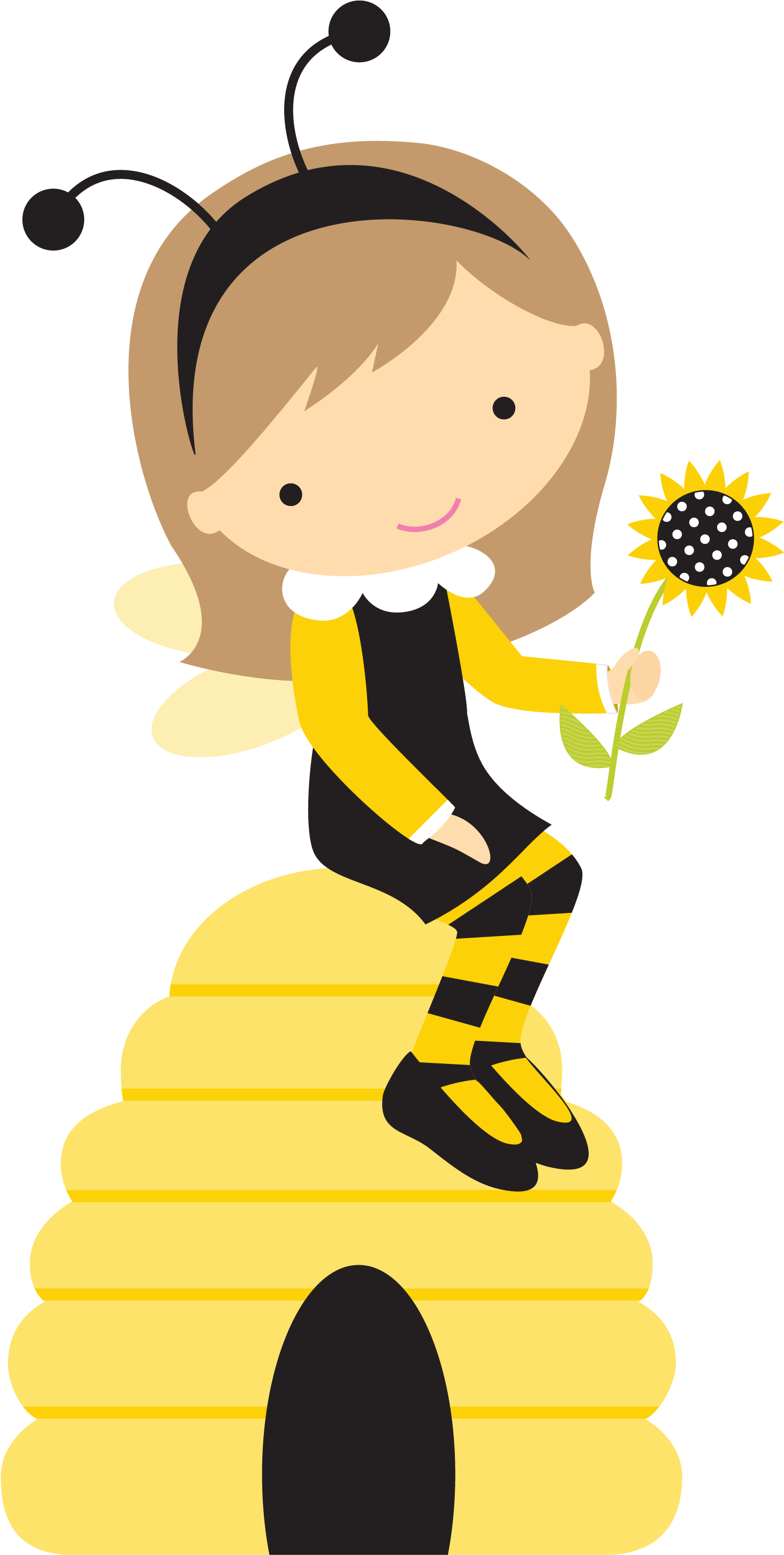Abelhinha Menina Sentada Elemento Cute Bee, Elemento, - Bee Party Bumble Clipart (1590x3143), Png Download