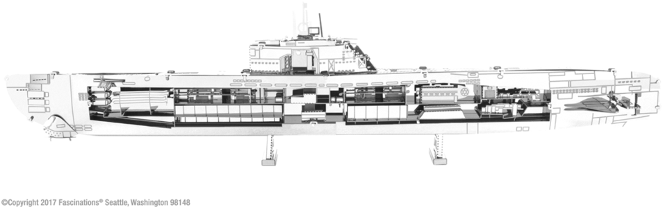 Metal Earth 3d Laser Cut Model German U-boat Type Xxi - Metal Earth German U Boat Type Xxi (1024x332), Png Download