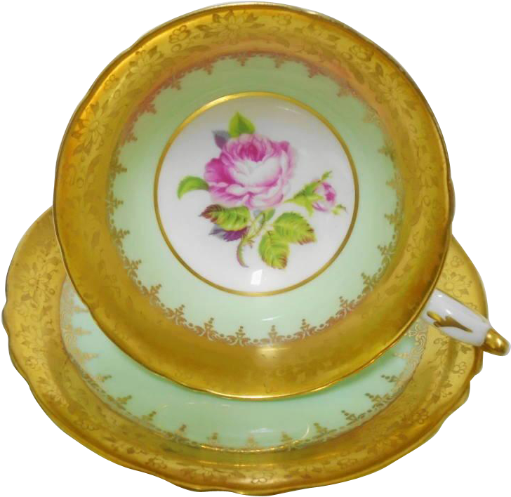Paragon Fancy Gold Etch Border Pink Rose Center Tea - Silver Cross Heritage Silver Cross Dolls Pram - Body (727x727), Png Download