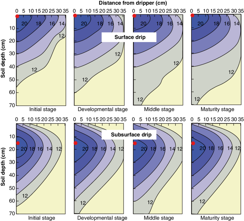 Spatial Distribution Of Water In Soil For Surface And - Drip Irrigation Distribution (850x768), Png Download