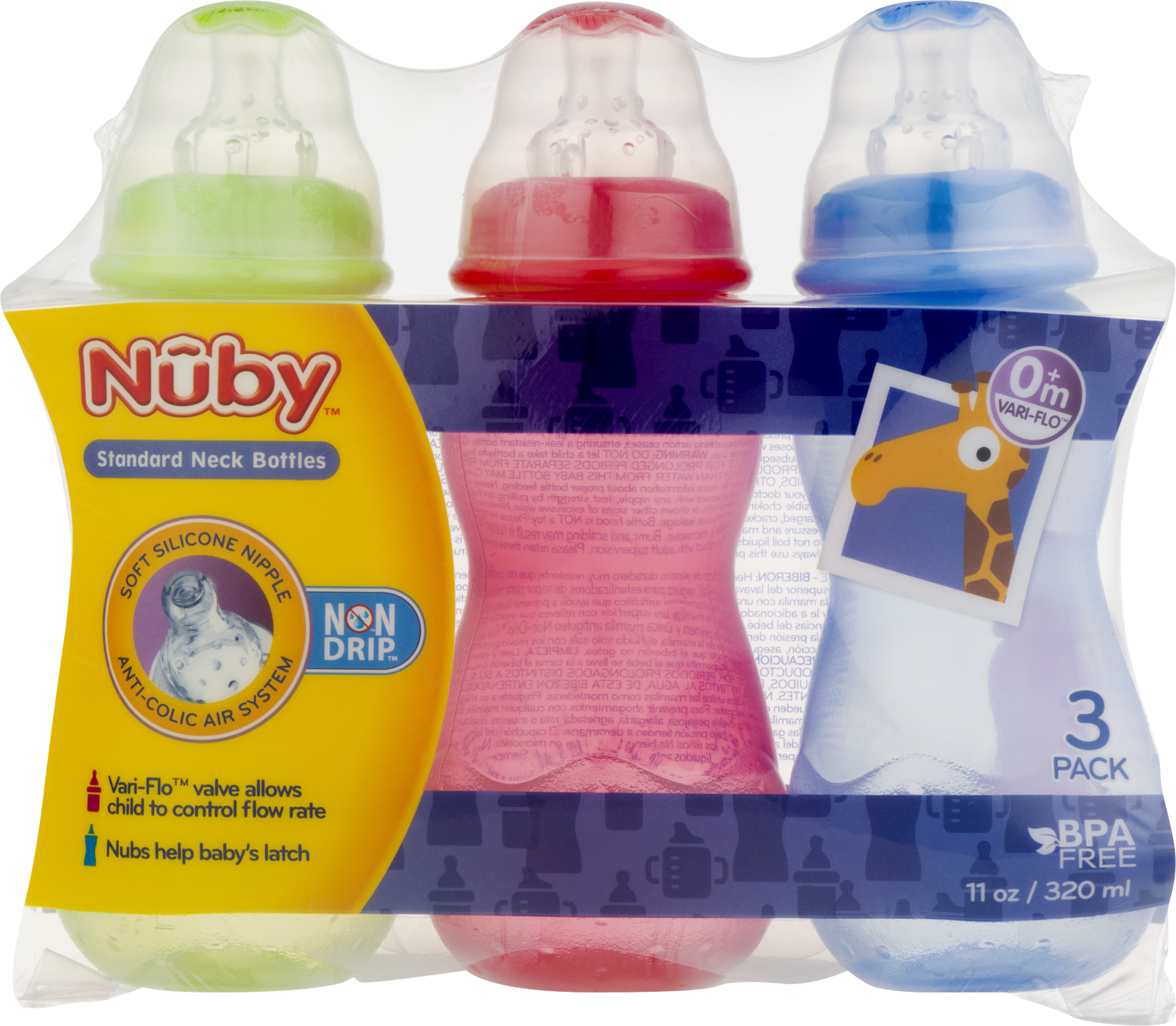 Nuby 3-pack 330ml Tinted Non-drip Bottle, Boy, Bpa-free (2500x2182), Png Download