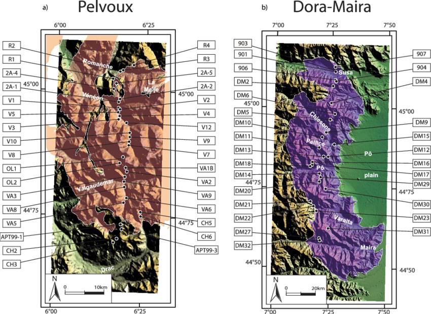 Digital Elevation Models Of The Pelvoux And (b) Dora - Digital Elevation Model (850x620), Png Download