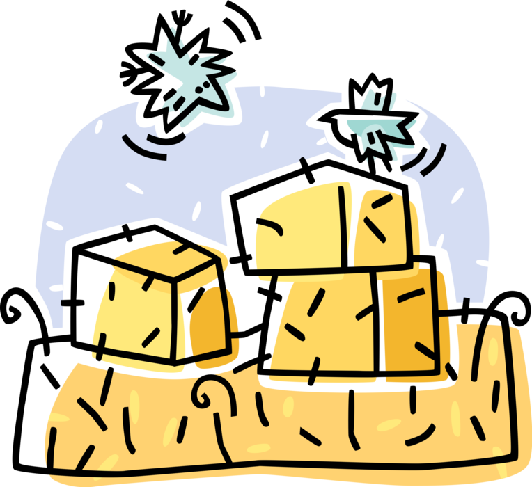 Vector Illustration Of Farm Field With Bales Of Harvested (764x700), Png Download