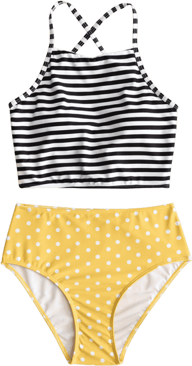 Stripe Polka Dot High Neck Bikini Set - Bikini (558x744), Png Download