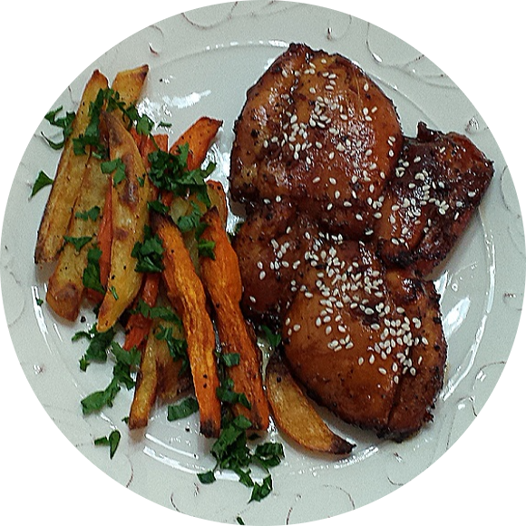 Korean Roast Chicken Thighs Recipe - Fried Food (580x580), Png Download