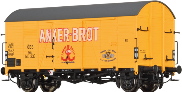 47940 Covered Freight Car Gms Anker Brot Öbb - Brawa 47941 (1200x474), Png Download