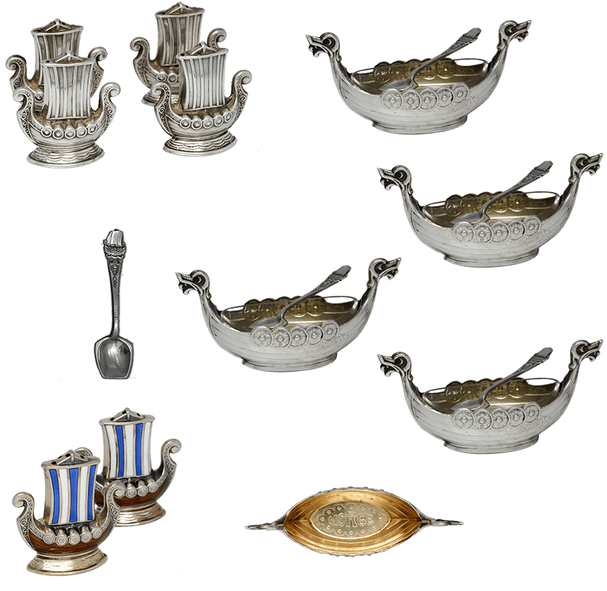 Sterling Viking Ship Salt Cellars With Mini Salt & - Salt And Pepper Shakers (1000x1000), Png Download
