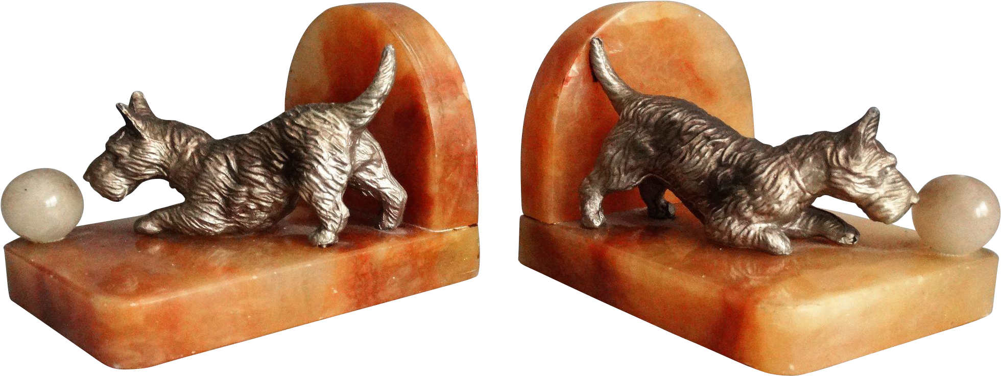 English Art Deco Bronze & Marble Scottie Dog Bookends - Bookend (1959x1959), Png Download