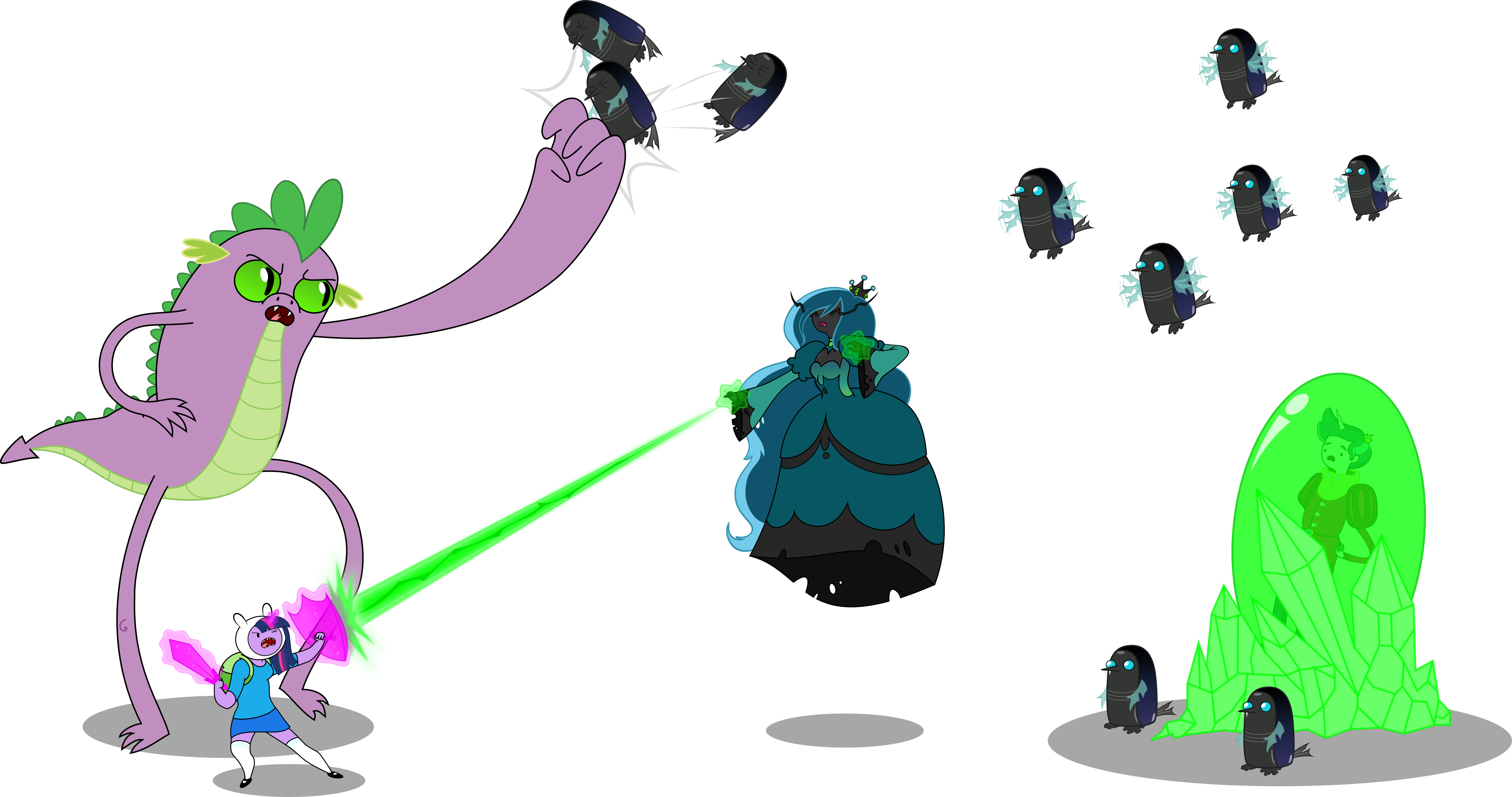 Spike Twilight Sparkle Rarity Princess Celestia Marceline - Mlp Queen Of Changelings (5678x2994), Png Download