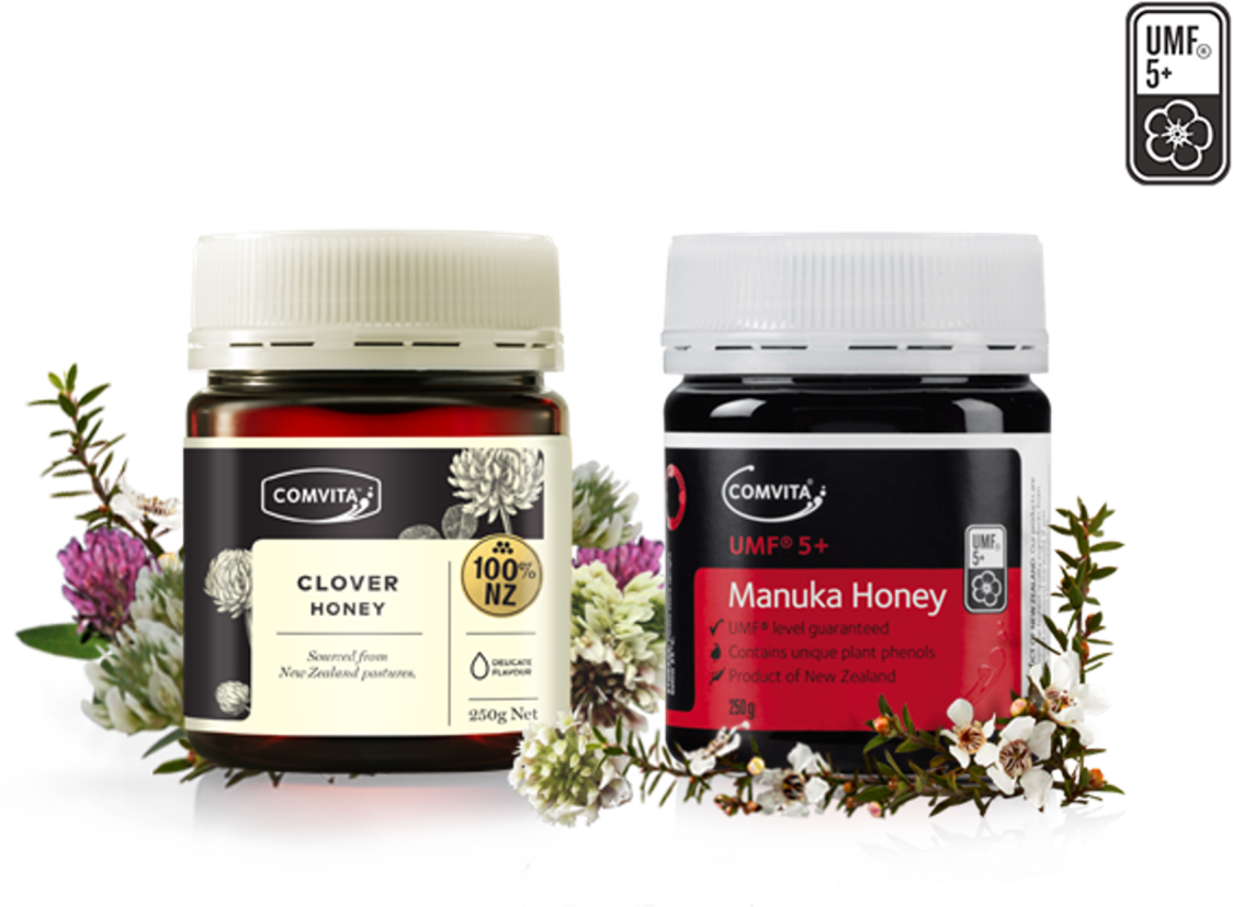 5 Manuka Honey Clover Honey Combo - Comvita Active 5+ Manuka Honey 250g 3 (1200x1115), Png Download