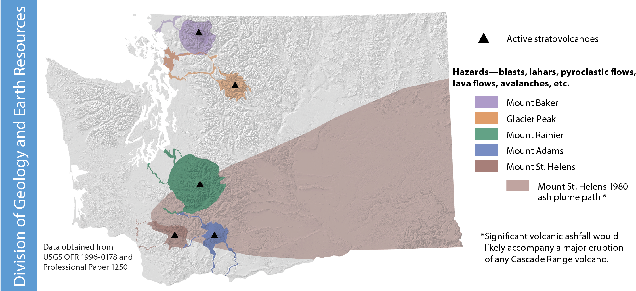 Volcano Hazard Summary Map-01 - Washington Volcano Map (2218x1012), Png Download