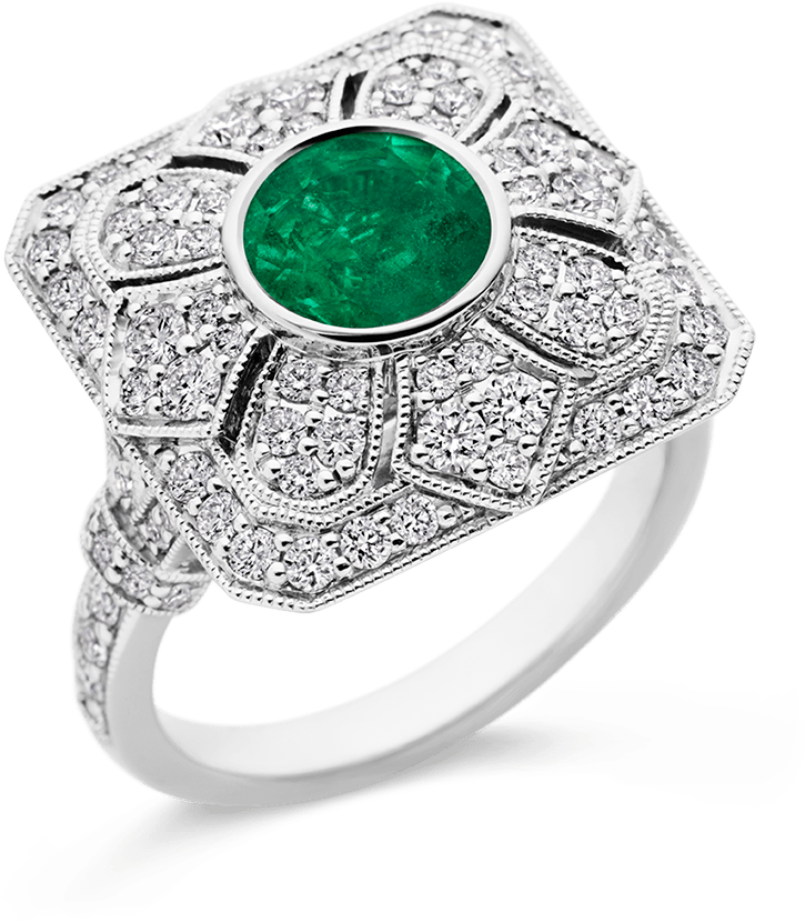 Emerald And Diamond Ring - Engagement Ring (756x900), Png Download
