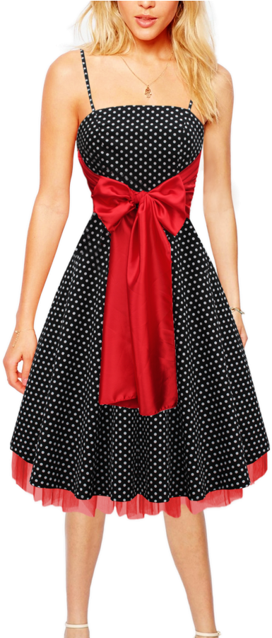 Retro Polka Dots Bow Womens Dress - Dress (600x900), Png Download