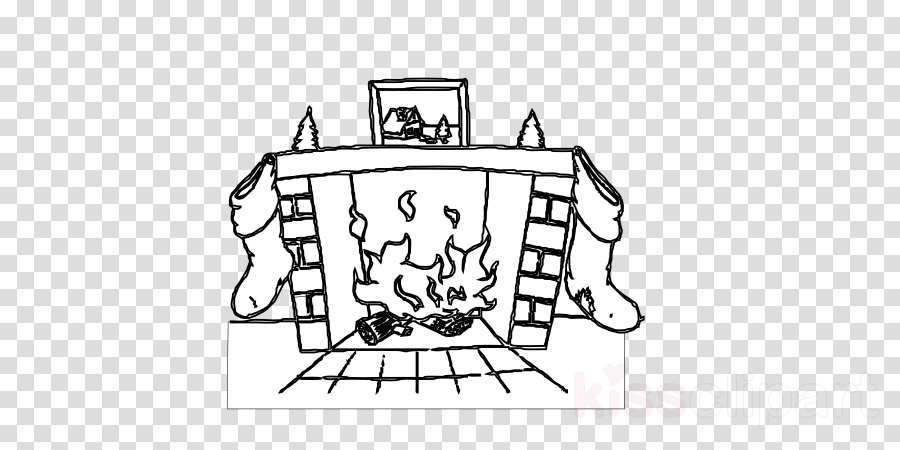 Fireplace Coloring Png Clipart Coloring Book Santa - Christmas Black And White Outline (900x450), Png Download
