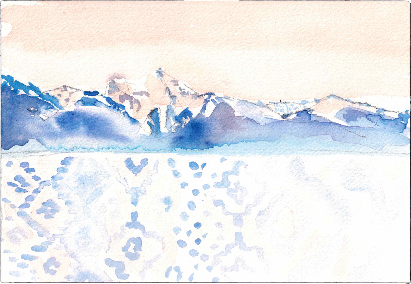 Watercolor Mountain Over Pattern - Painting (1600x1155), Png Download