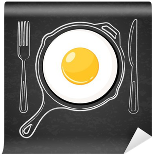 Fried Egg And Hand Drawn Outline Watercolor Pan, Fork - Egg (400x400), Png Download