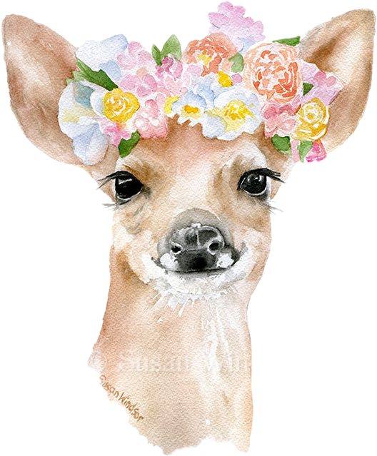 Watercolor Watercolour Animals Animal Flowercrown Flowe - Flower Crown Watercolor (528x639), Png Download
