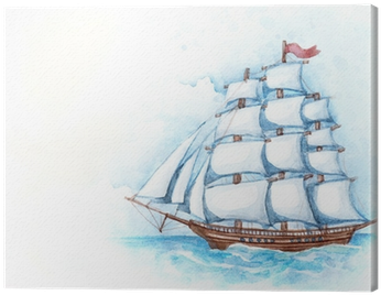 Watercolor Illustration Of Ship Canvas Print • Pixers® - Telescope Map Compass (400x400), Png Download