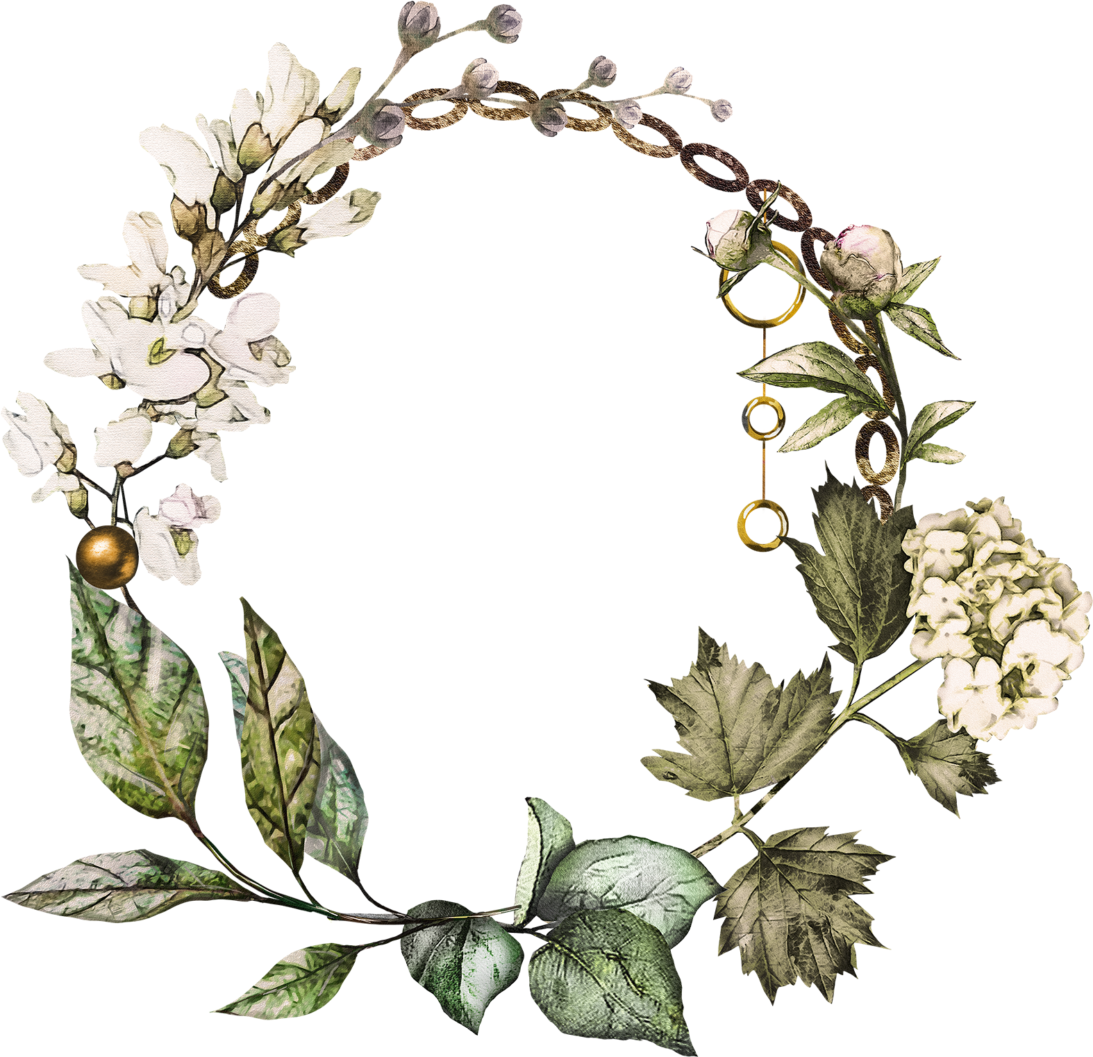 Svg Royalty Free Library Ivy Wreath Clipart - Watercolor Cotton Wreath (1800x1682), Png Download