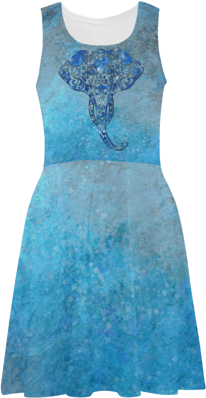 A Blue Watercolor Elephant Portrait In Denim Look Atalanta - Cocktail Dress (1000x1000), Png Download